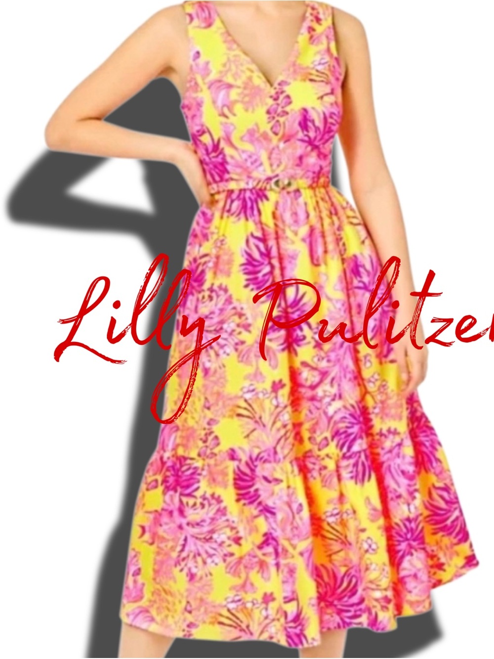Lilly Pulitzer Yellow & Pink Floral Sleeveless V-Neck Dress